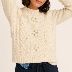 J. Crew Alpaca Wool Cable-Knit Pointelle Popcorn Bobble Flowers Sweater (SZ XXL)
